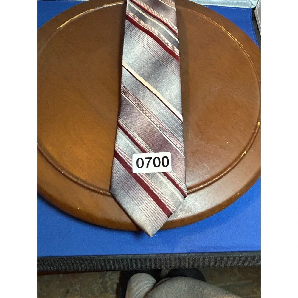 Wembley Men's Gray 100% Polyester Tie Striped Necktie‎
